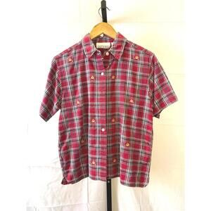 Casey & Max Red Plaid Short Sleeve Button-Up Shirt